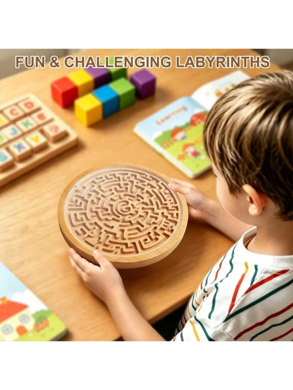 Wooden Labyrinth Maze Game - Bamboo Brain Teaser Puzzle for Kids & Adults